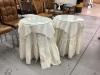 (2) ROUND SIDE TABLES W/ FABRIC OVERLAYS AND GLASS TOPS