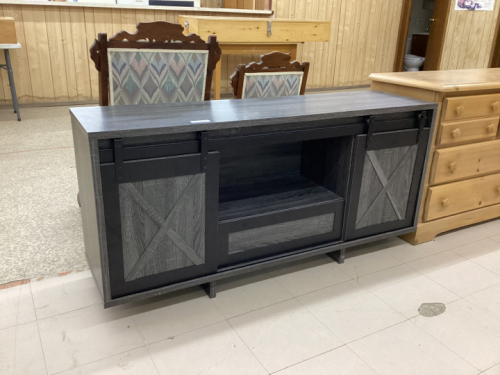 GREY COLORED CABINET W/ SLIDING BARN DOORS