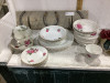 BIN W/ HORSESHOE RACK & LARGE SET OF DISHES - 3