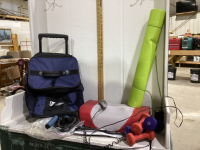 ROLLING BAG, MASSAGER, YOGA MAT, WEIGHTS, PILATES BANDS