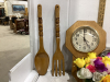 WOOD CLOCK, CERAMIC SWANS & DOG, WOOD FORK & SPOON DECOR - 2