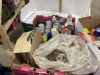 BOX OF ASSORTED SPRAY PAINT/ PAINT, WATER SEAL, NAILS, SCREWS