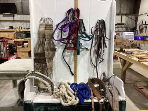 2 BOXES- HEADSTALLS, HALTERS, LEADS, BREAST COLLARS, CINCHES