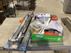 BOX WITH TILE CUTTER, POWDERED CHALK, BRACKETS, CONCRETE NAILS,HINGES