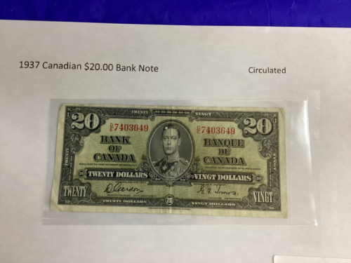 CANADIAN 1937 $20 BILL