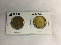 (2) LOONIES - 2010 SASK ROUGHRIDERS, 2012 GREY CUP