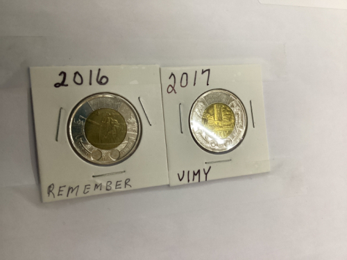 (2) TOONIES - 2016 “REMEMBER”, 2017 VIMY