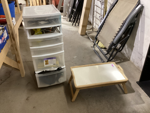 2 PIECES - PLASTIC STORAGE UNIT & LAPTOP TRAY