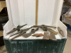 BOX W/ VARIETY OF PICK AXE & AXE HEADS