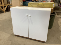 WHITE STORAGE CABINET -FLOOR MODEL