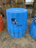 Stack of six blue planting pots