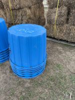 Stack of six blue planting pots