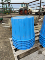 Six blue plastic potting tubs