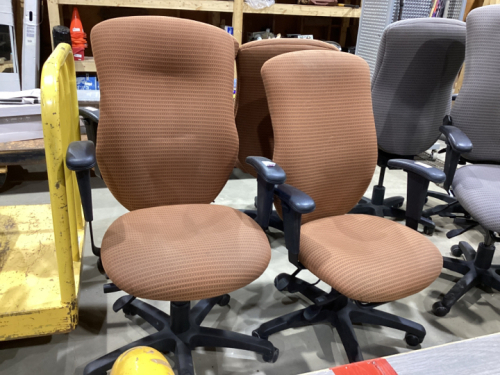 (2)USED ROLLING OFFICE CHAIRS - ORANGE/BROWN TONES