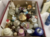 2 BOXES OF AVON COLLECTIBLES ,OLD PERFUME BOTTLES, CANDLE HOLDER - 2