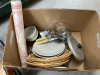 2 BOXES-OLDER POTS, PLASTIC DISHES, VASES, CAKE SAVER, GLASS BOWL - 2