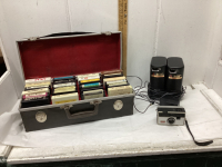 CASE OF 8 TRACKS AND SPEAKERS, OLD KODAK CAMERA