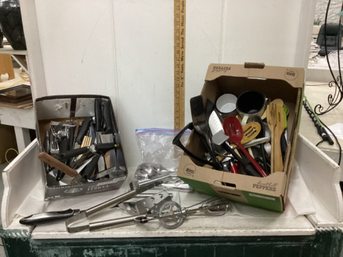 2 BOXES- CUTLERY AND KITCHEN UTENSILS/GADGETS