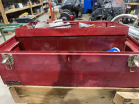 Red, steel toolbox and contents