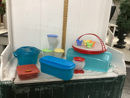 BOX OF TUPPERWARE - FRIDGE SAVERS, CUPCAKE HOLDER, JELLO MOLD ETC