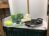 ELECTRIC OSTER GRIDDLE & BOX OF MISC HOUSEHOLD