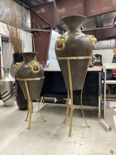 (2) LARGE VASES ON METAL STANDS