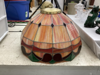 LARGE STAINED GLASS HANGING LIGHT FIXTURE