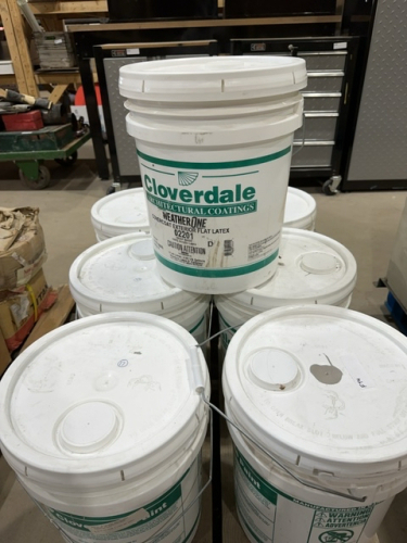 Seven pails of Cloverdale exterior flat latex paint