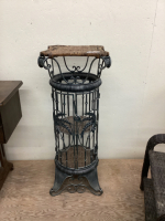 UNIQUE METAL & WICKER PLANT STAND WITH 2 SHELVES