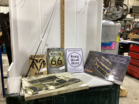 REPLICA METAL SIGNS, CANVAS CAR PICTURE + FENCING SWORD