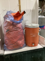 ORANGE TARP. & RUBBERMAID WATER COOLER