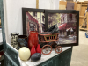 (3) PERESIAN STYLE PICTURES, SMALL DECOR BUGGY, VASES,