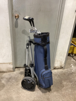 GOLF BAG & CLUBS ON HAND CART