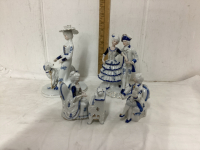 COLLECTION OF WHITE/BLUE PORCELAIN FIGURINES