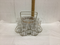 VINTAGE GLASS BAR SET - ON METAL STAND