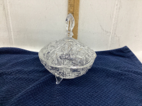 PINWHEEL CRYSTAL FOOTED CRYSTAL CANDY DISH WITH LID