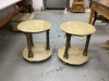 (2) ROLLING ROUND SIDE TABLES - FAUX MARBLE TOPS