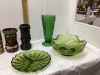 GREEN GLASSWARE & (4) TIKI MUGS - 3