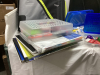 BOX OF OFFICE SUPPLIES - ACER MONITOR, BINDERS, PENCIL CASE W/HIGHLIGHTERS, - 3