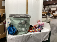 FABRIC TOY BIN W/ MISC TOYS