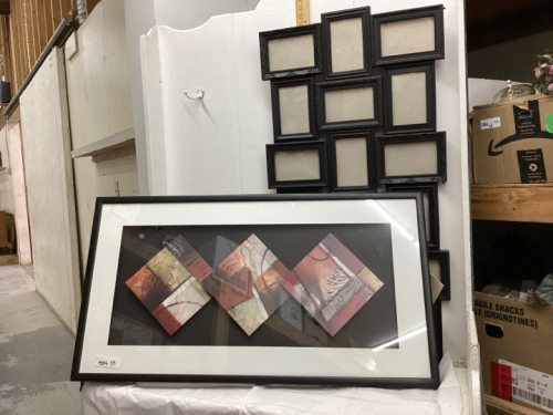 PLASTIC PICTURE FRAME & ABSTRACT PICTURE