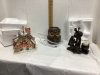 PARTYLITE GINGERBREAD HOUSE, PARTYLITE BRONZE NATIVITY, OWL WAX BURNER