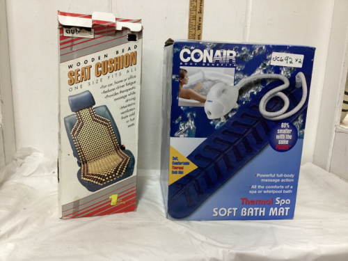 BEADED SEAT CUSHION & CONAIR BUBBLE MAKER BATHMAT