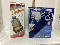 BEADED SEAT CUSHION & CONAIR BUBBLE MAKER BATHMAT