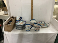 OVERANDBACK STONEWARE DISH SET - 12 PLACE SETTING WITH A FEW PIECES MISSING