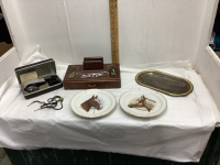 MENS SHAVER, MENS JEWELRY BOX, COLLECTIBLE HORSE PLATES