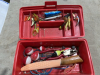 Small red plastic tacklebox and contents - 2