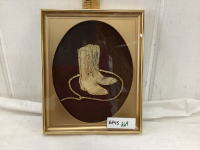 FRAMED WHEAT STRAW ART WESTERN PICTURE