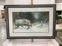 LARGE PRINT - WAGON IN THE SNOW