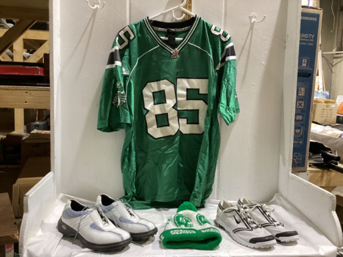 SASKATCHEWAN ROUGHRIDERS JERSEY & TOQUE, ECCO & NIKE GOLF CLEATS,